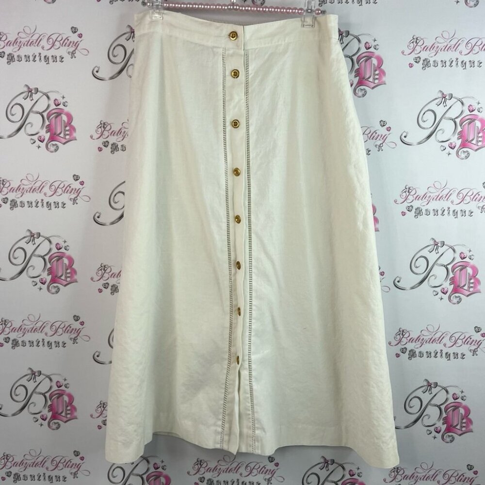 Skirt button up front gold vintage retro Elegant White Button-Down Skirt